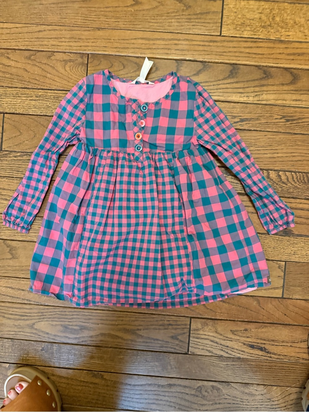 Matilda Jane Girls Pink Teal Plaid Check Long Sleeve Dress 2/4/6
